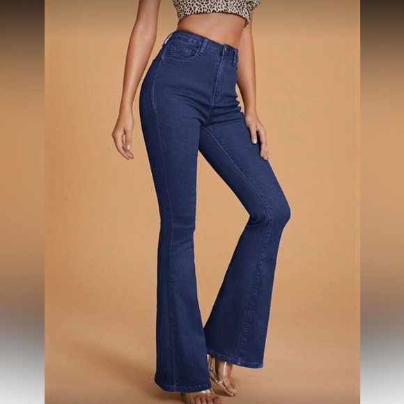 High Waisted Button Fitted Bell Bottom Light Blue - Picture 5 of 5